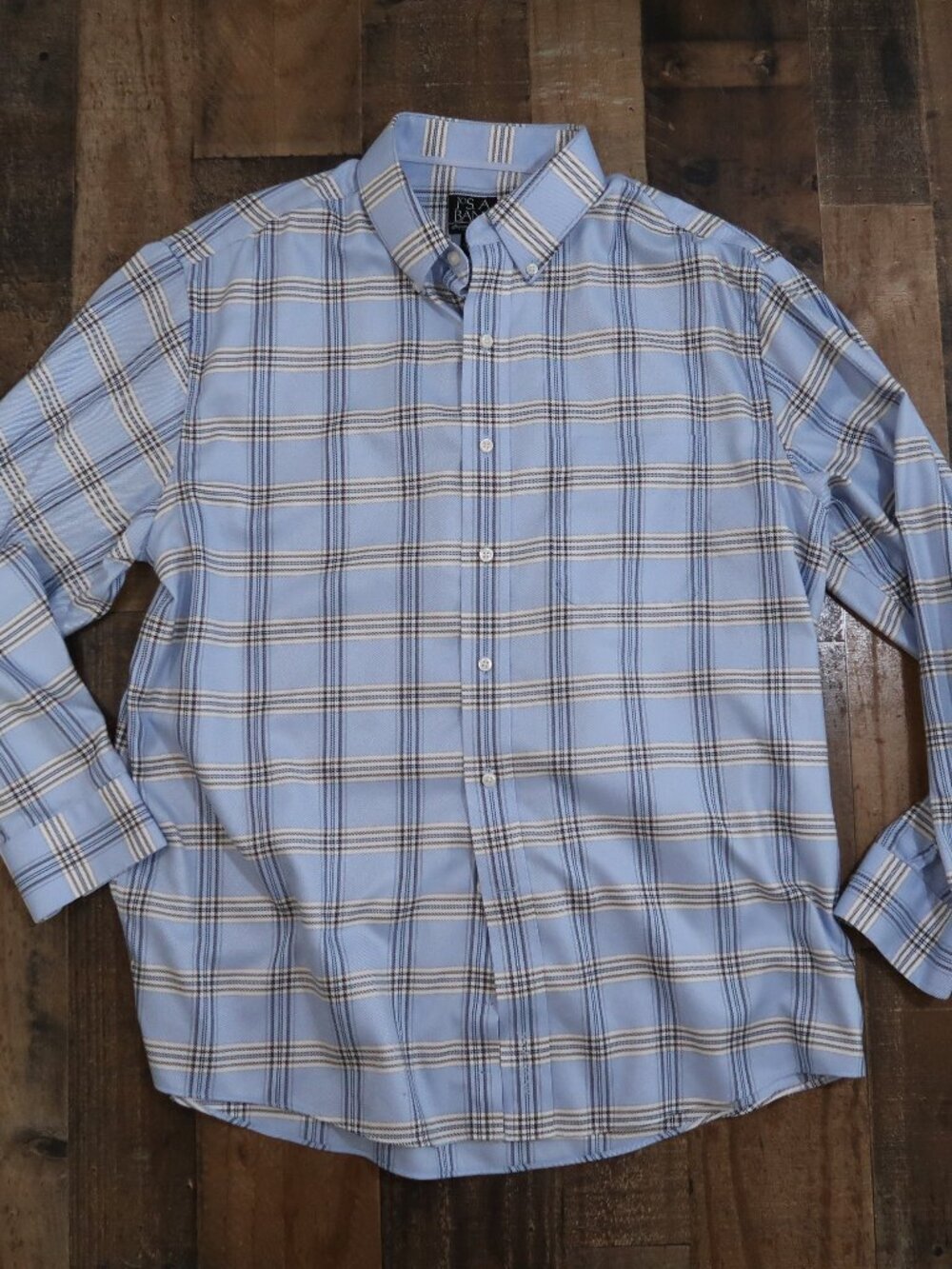 Jos A. Bank Mens Signature Collection Large Blue Plaid Wrinkle Free Button Up